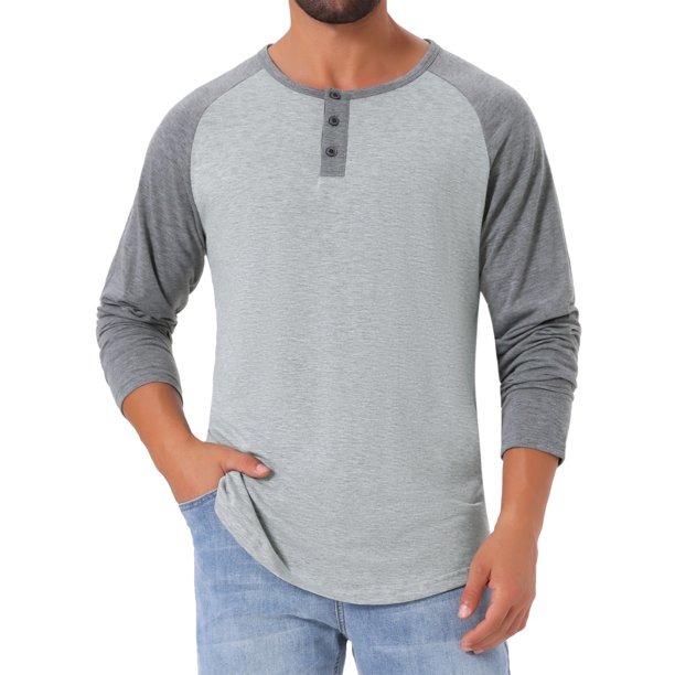 INSPIRE CHIC Camisetas de Hombre Manga Larga Raglán Casual Béisbol Henley Camisetas XL Gris