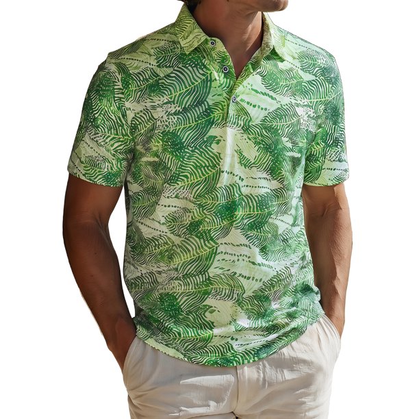 INSPIRE CHIC Camisa Polo de Hombre Estampada de Manga Corta Camisas de Golf Casuales con Patrón XL Verde Claro