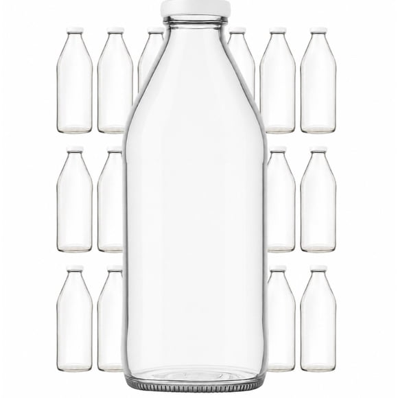 Botellas de Vidrio Lechera Jugos 1L 1000 ml c/Tapa - Pack 20