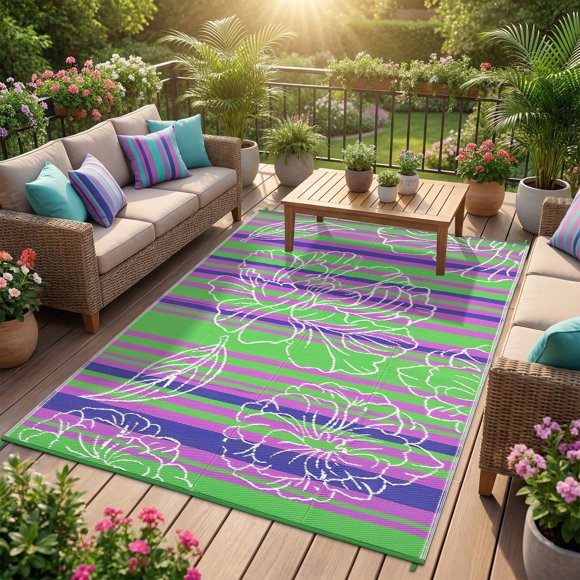 Alfombra Garvee 6x9 Impermeable para Exterior Reversible Verde