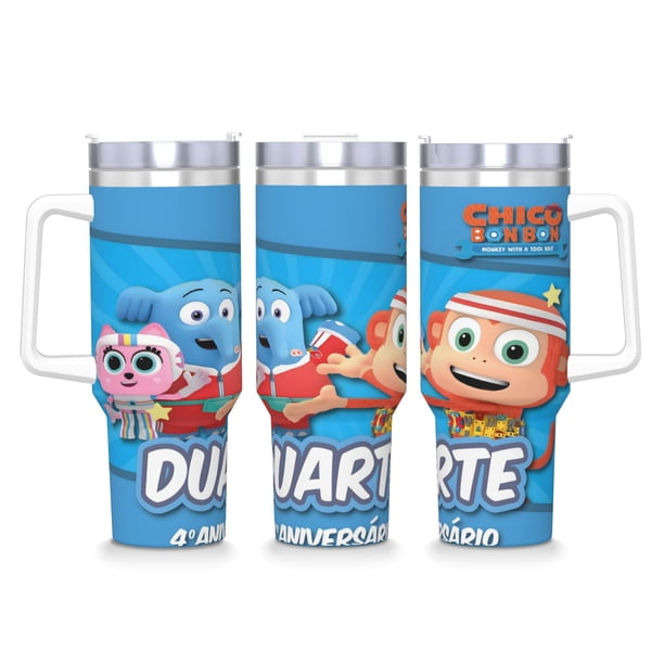 Chico Bon Bon: Mono con Cinturón de Herramientas Vaso aislado de acero inoxidable con asa, diseño temático, regalo para familia, amigos y fans; incluye pajita y encaja en el portavasos estándar, 40 oz