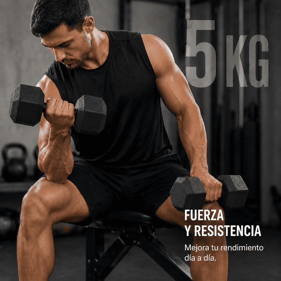 Set X2 Mancuernas Hexagonales PVC EOLAND 5 Kg Cada Una Pesas Fijas Ejercicio Fitness Gimnasio Casa Entrenamiento Musculacion