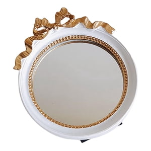 Magideal - Espejo De Mano Con Lazo Para Maquillaje, Almacenamiento De Platos De Joyería, Accesorios De Viaje, Espejo De Una Cara Para Dormitorio, Tocador , Blanco