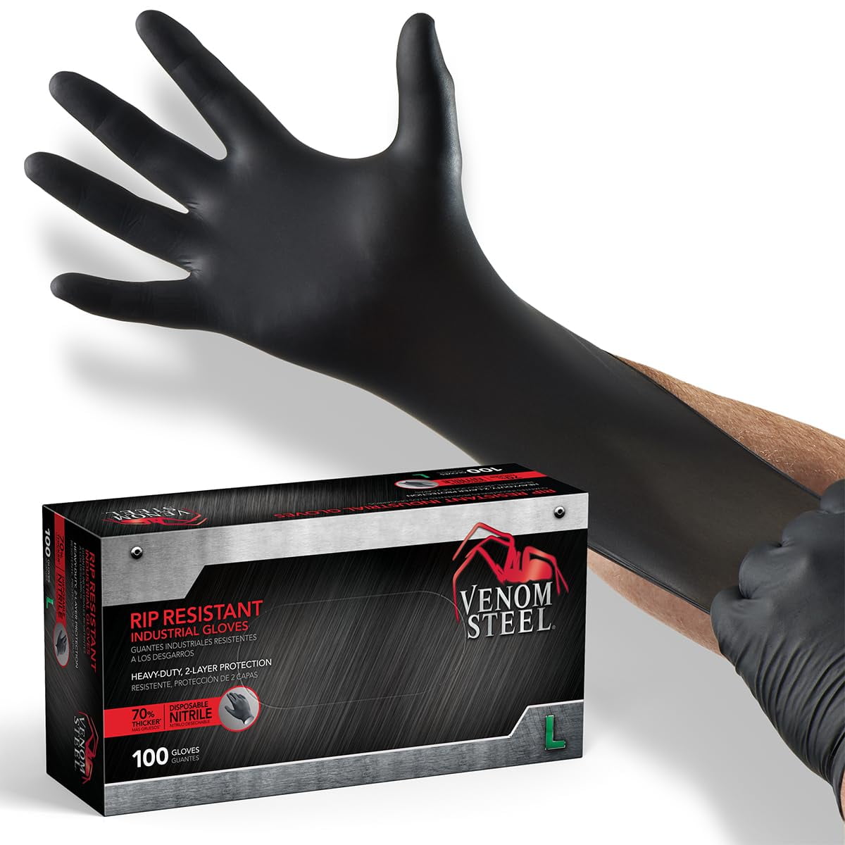 Guantes Protectores Venom Steel De Nitrilo, 6 Mil, Talla Grande, 100 Unidades
