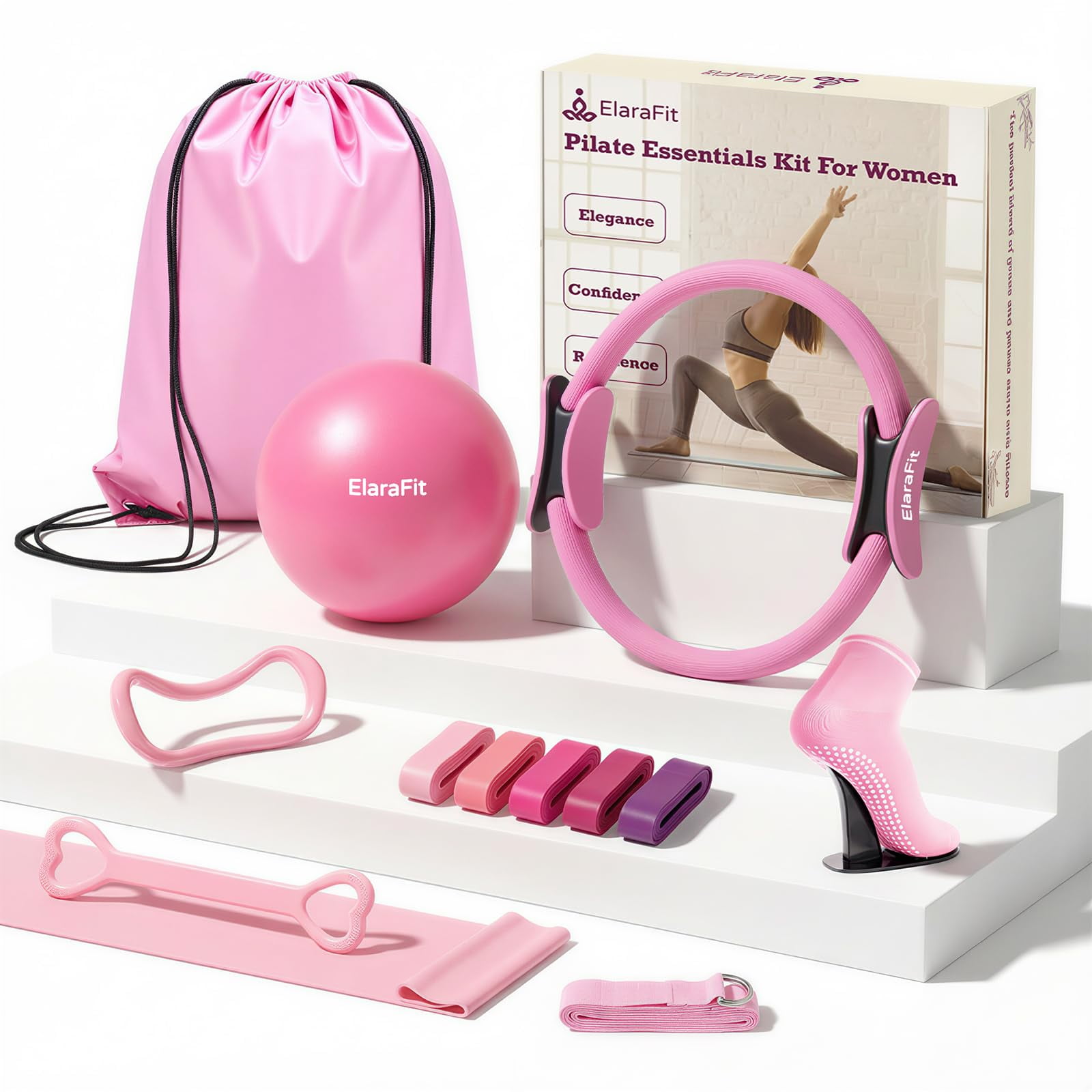 Set De Anillos Y Bolas De Pilates Elarafit Home Para Mujer Con 5 Bandas