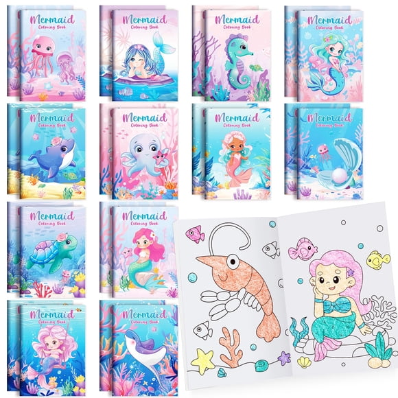 Libros para colorear BenLouis Mermaid Mini Kids, 24 unidades, obsequios de fiesta