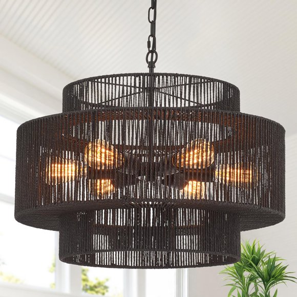 Candelabro Widluth de Ratán Negro 60 cm, 6 Luces