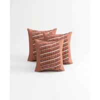 Genérico - Kit De 3 Fundas De Cojin Chenille Con Flecos Terracota