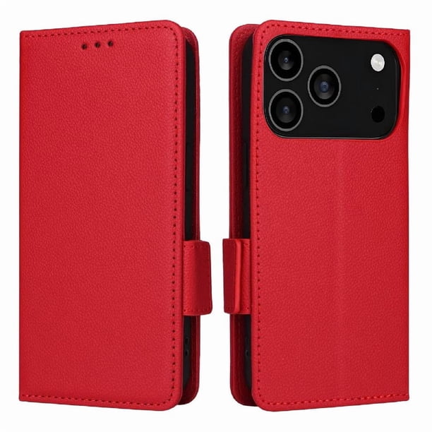 Funda Cartera para iPhone 17 Pro Tapa Flip con Ranuras y Soporte Rojo