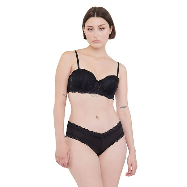 Pantaleta Negro Mujer Microfibra Lace Corona