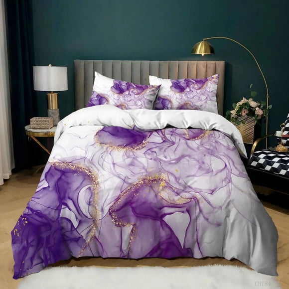 Colour Halo Dyeing Marble Duvet Cover Bedding Set Purple Blue Colourful Double For Men Women Kids Gift