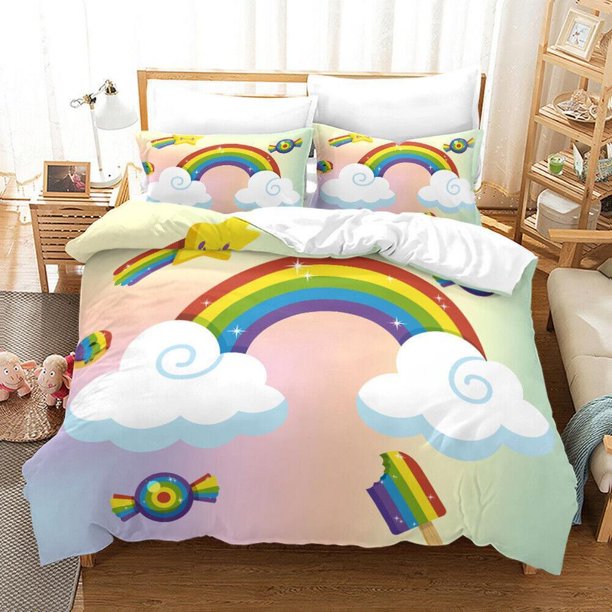 Rainbow Cloud Series Quilt Duvet Cover Set Doona Cover Super 3-Piece Bedding Set