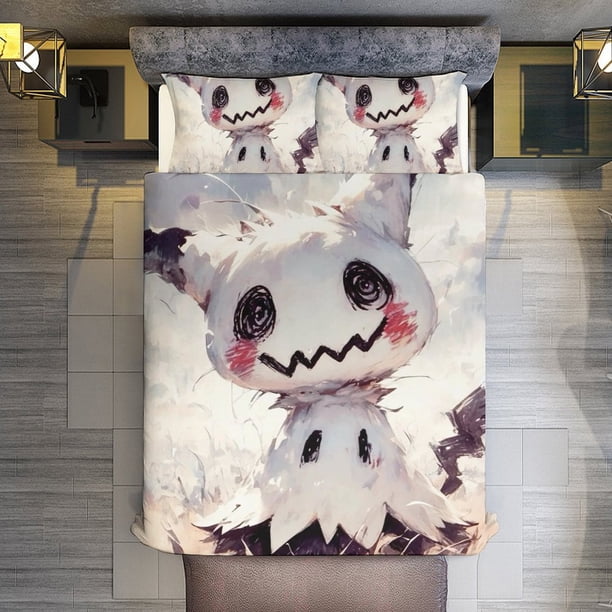 Halloween Pikachu 3 Piece Sets Full/Queen Size - Reversible Microfiber Quilts with Shams Soft Lightweight Bedspread Coverlet Comforter for All Season Bed Sheets