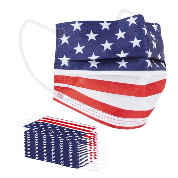 Mascarillas desechables Borje Patriotic, 3 capas, bandera de EE. UU., 50 unidades