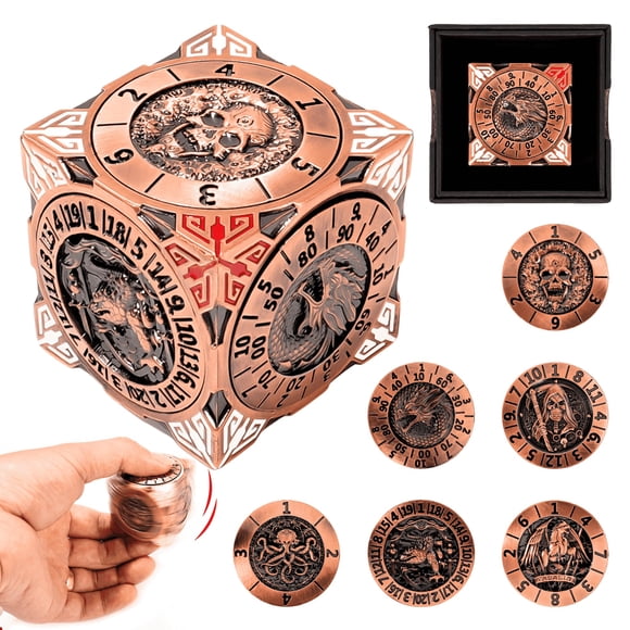 Spinner de Dados DND Froggod Ruleta 7 en 1 de Metal con Relieve 3D