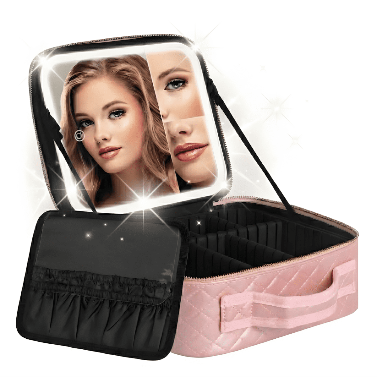 Genérica - Cosmetiquero Rosa Portátil Viajes Con Espejo Aumento Y Luz Led