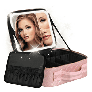 Genérica - Cosmetiquero Rosa Portátil Viajes Con Espejo Aumento Y Luz Led