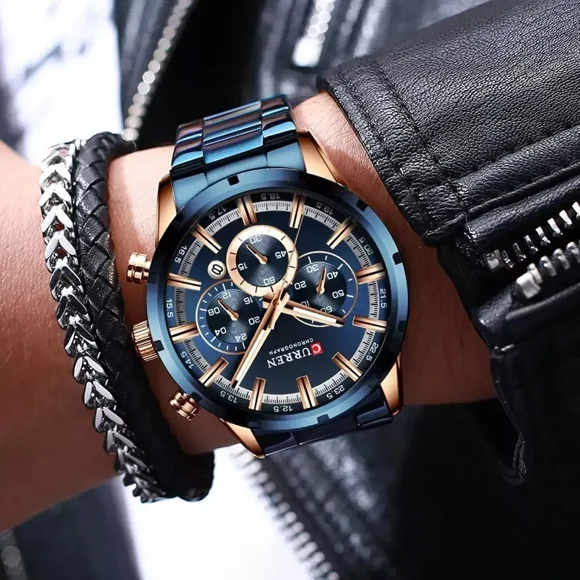Reloj Curren Hombre Elegante Pulsera Cuarzo Cronógrafo