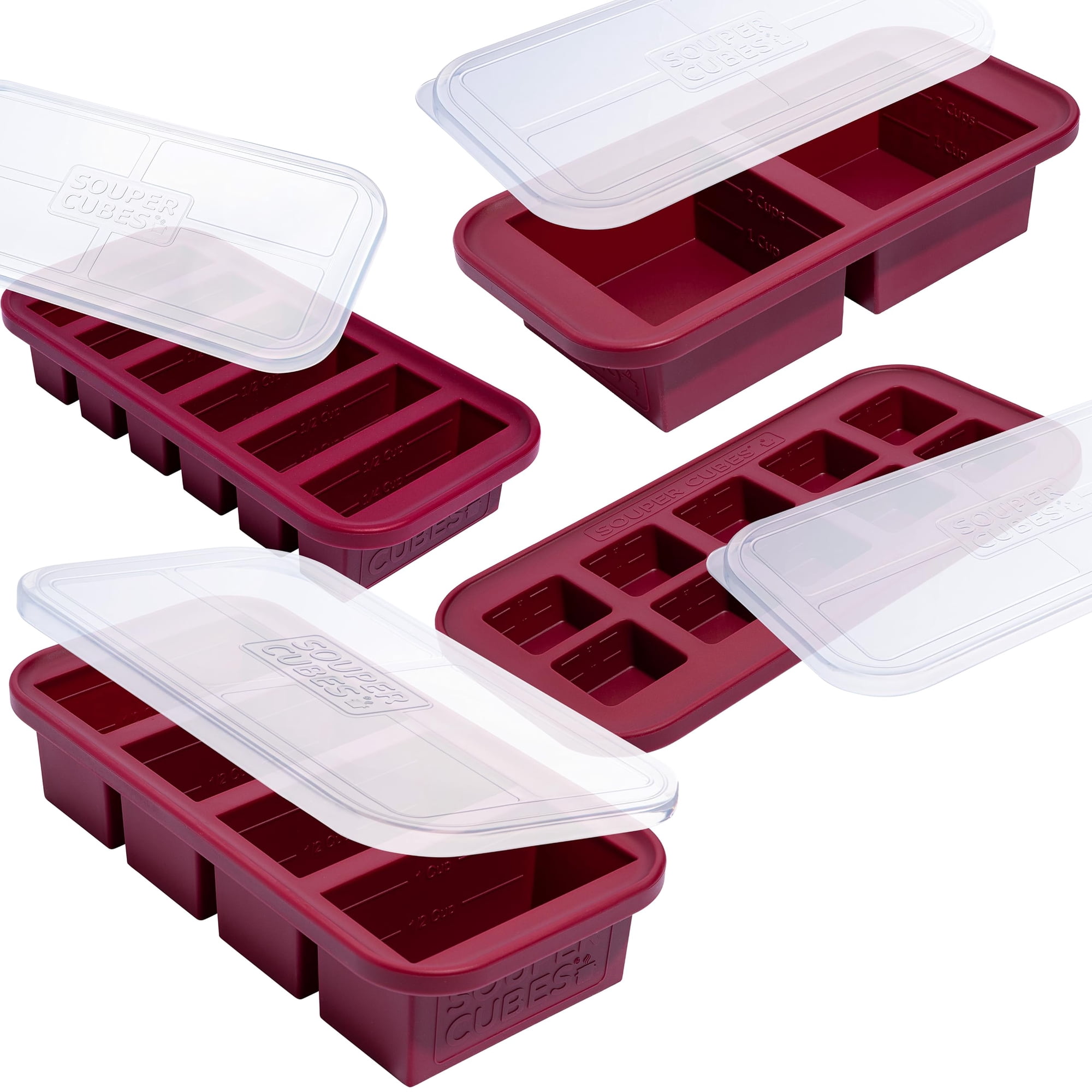 Souper Cubes - Set De Regalo De Moldes Para Congelador, Cubos De Sopa, Silicona Con Tapas, Color Arándano