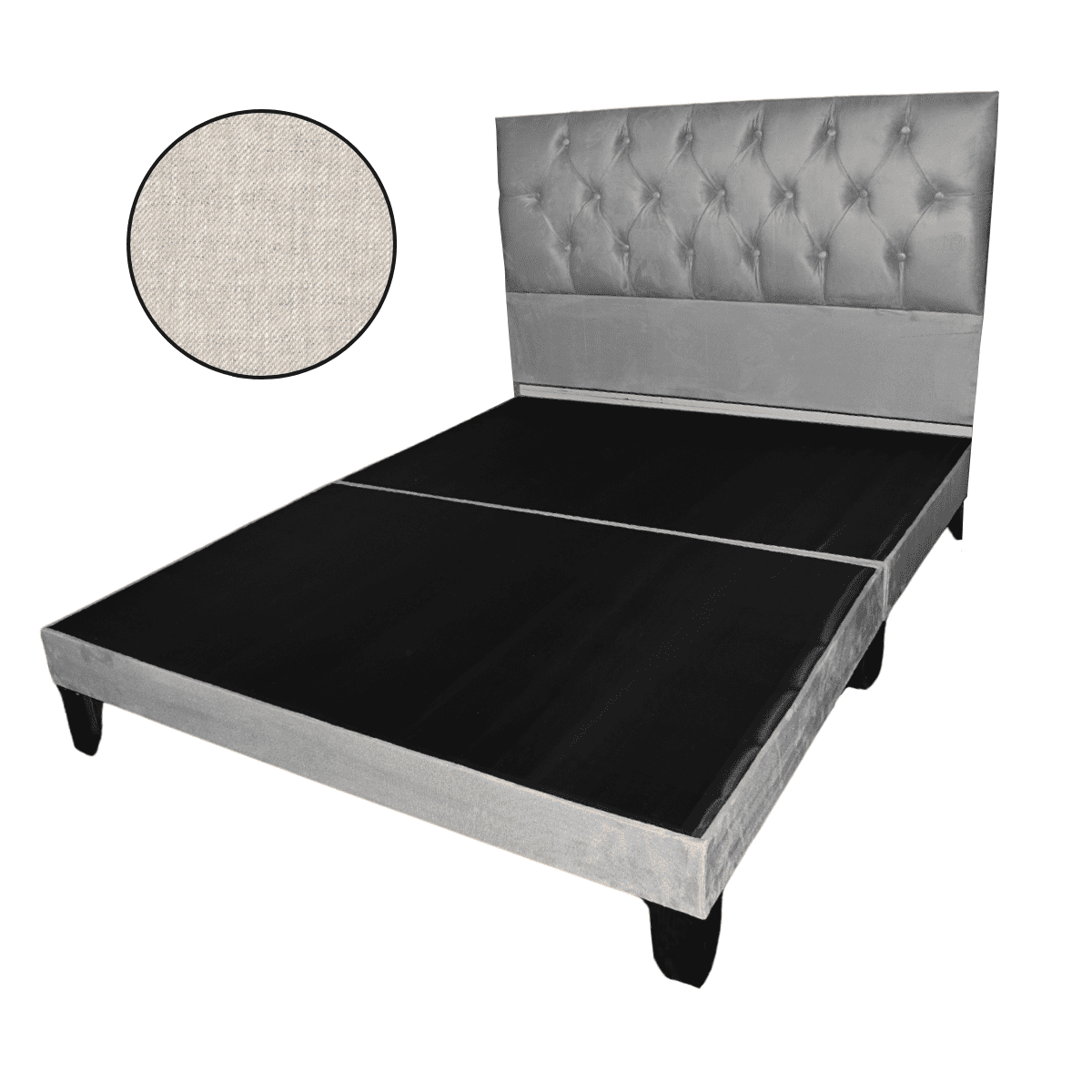 Mueblart - Base De Cama Con Respaldo A Piso 2 Plazas Beige Lino