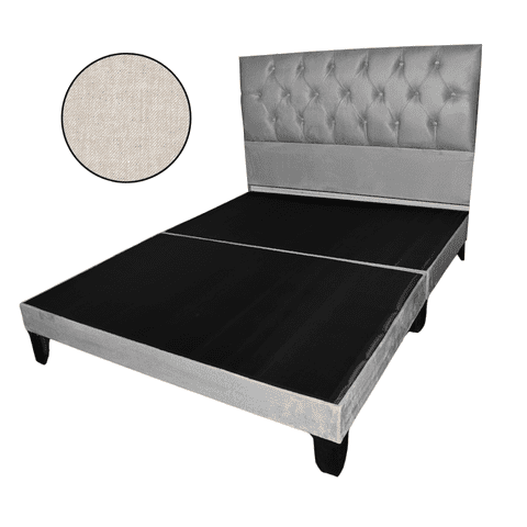 Mueblart - Base De Cama Con Respaldo A Piso 2 Plazas Beige Lino