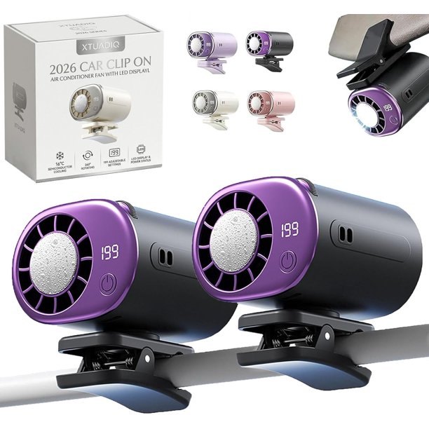 Ventilador clip coche pantalla LED 16°C semi enfriamiento USB recargable 360° 199 velocidades