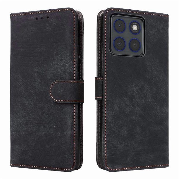 Funda Billetera para Motorola MOTO X70 Air 5G con Soporte - Cartera de Cuero con Ranuras Negro