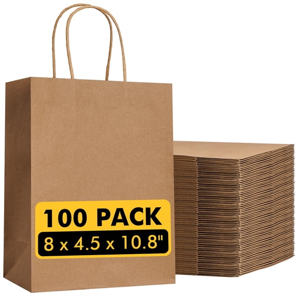 Bolsas de papel RACETOP Brown Kraft con asas, 100 unidades, 22 x 11,5 x 27 cm