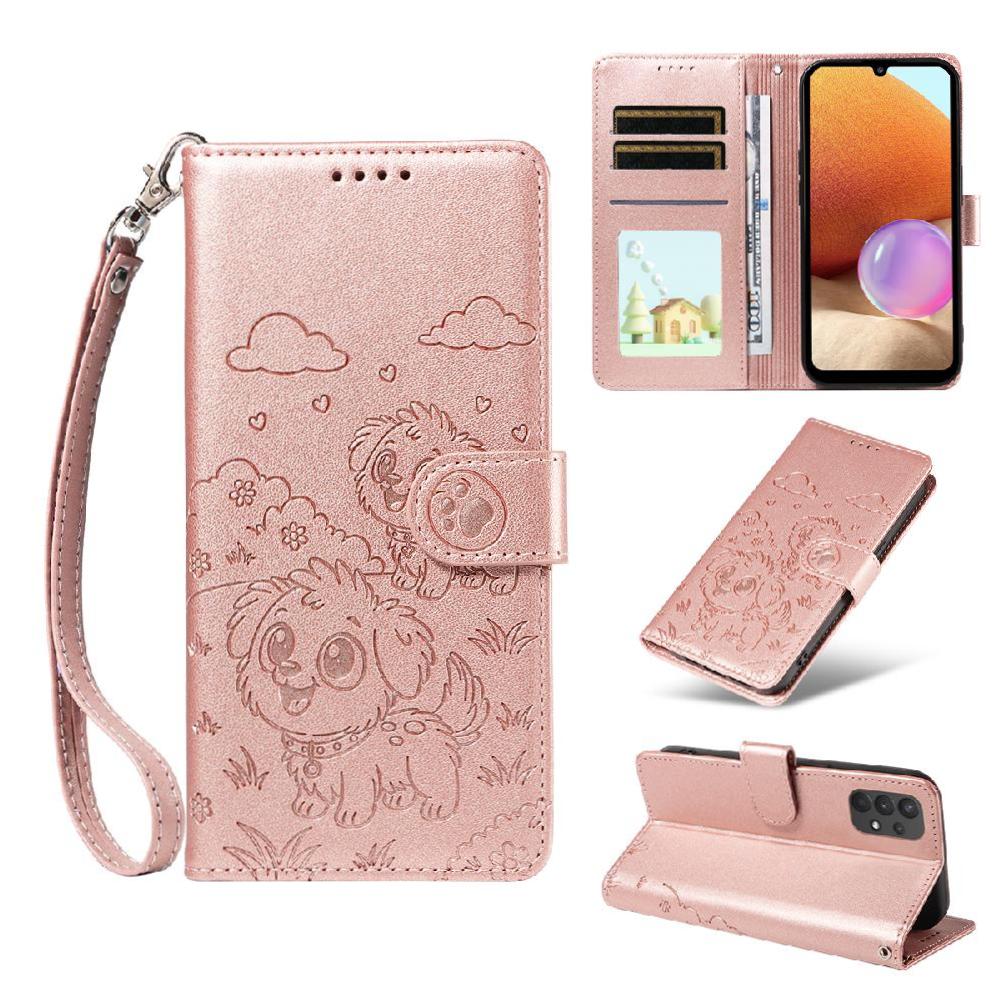 Funda Billetera Foxdock Compatible Con Samsung Galaxy M32 5G, Diseño Perrito Tierno, Ranuras Para Tarjetas Y Soporte Plegable