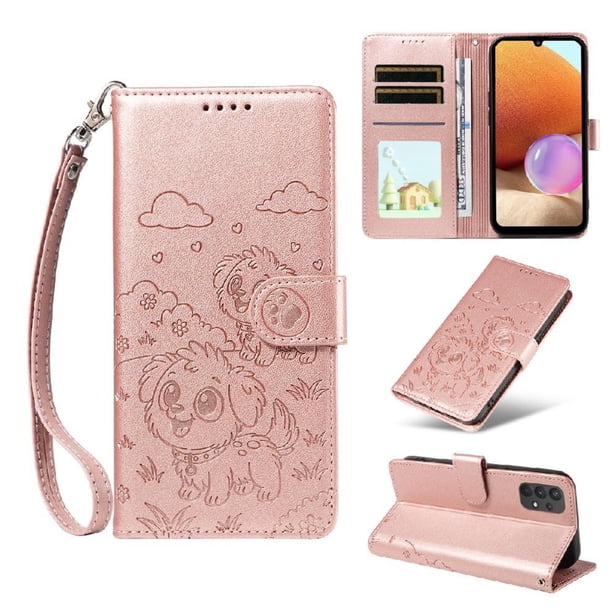 Funda Billetera FOXDOCK Compatible con Samsung Galaxy M32 5G, Diseño Perrito Tierno, Ranuras para Tarjetas y Soporte Plegable