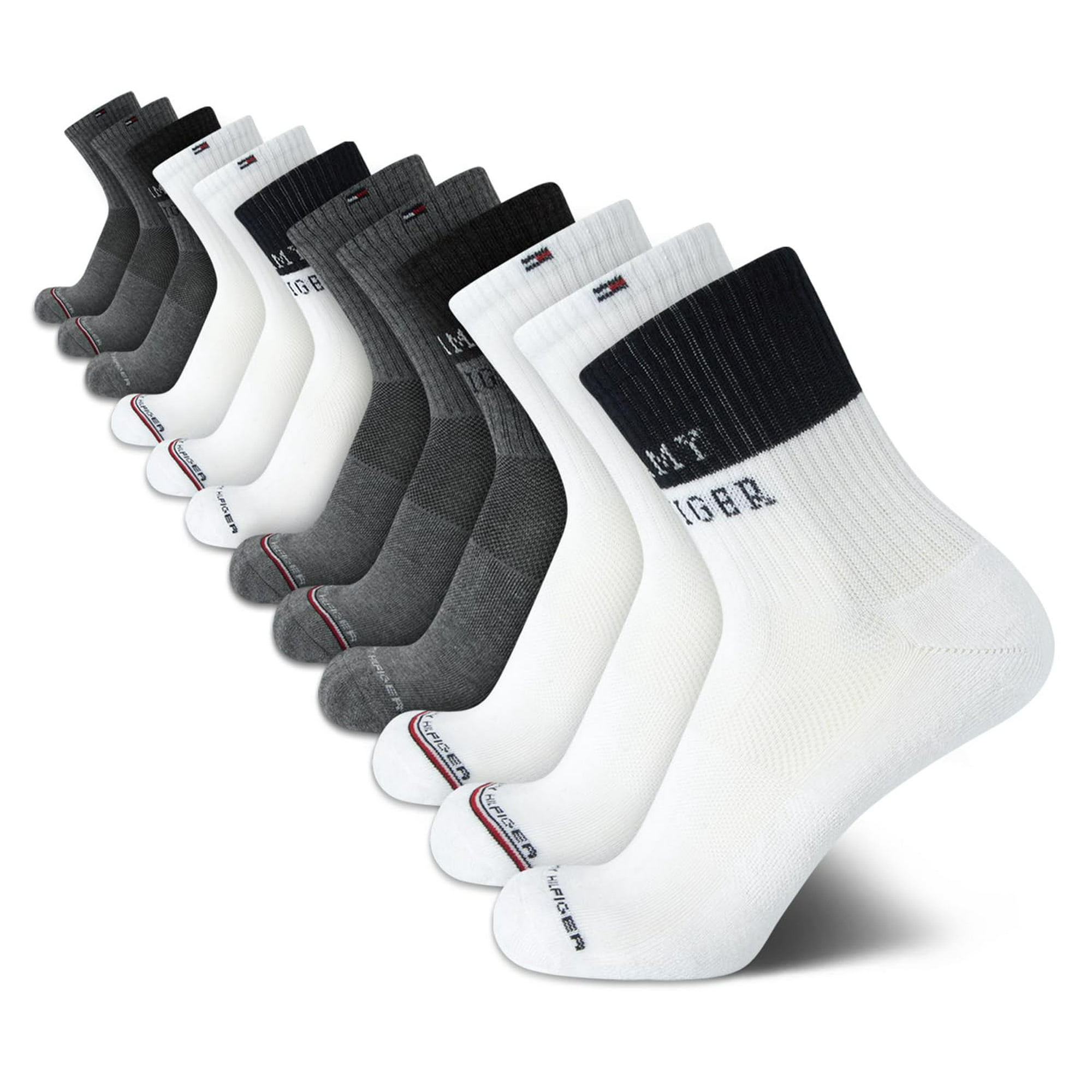 Calcetines Quarter Tommy Hilfiger Para Hombre, 12 Unidades, Color Blanco Y Gris