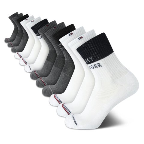 Calcetines Quarter Tommy Hilfiger Para Hombre, 12 Unidades, Color Blanco Y Gris