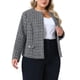 thumbnail image 4 of Agnes Orinda Chaqueta de Tweed sin Cuello de Talla Grande para Mujer, Estilo Escolar Universitario, Abierta al Frente, de Manga Larga, Casual de Negocios, con Botones Decorativos, 6X Negro, 4 of 6