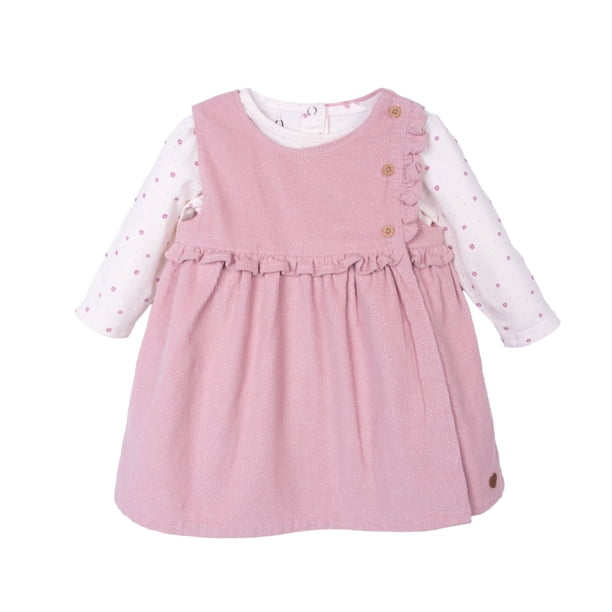 Vestido Bebé Niña Cotelé con Polera Manga Larga Rosado