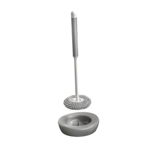 Magideal - Escobilla De Baño Con Soporte De Secado De Pie, Limpieza De 360 Degree, Tamaño Compacto, Cepillo De Limpieza De Baño, Estropajo De Inodoro Para Baño Rv Gris Con Base