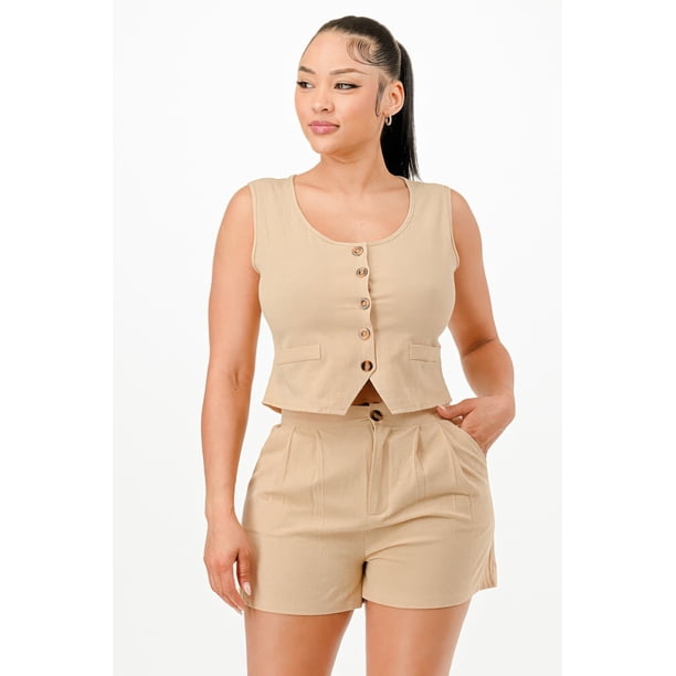 Conjunto Casual De Chaleco Corto Y Shorts