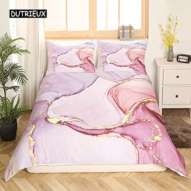 x1036 Bed SheetsColorful Glitter Duvet Cover Set Girly Pink Pastel Modern Girls Women Comforter Cover Polyester Qulit Cover 3-Piece Bedding Set (1 Duvet Cover + 2 Pillow Shams) nj1036