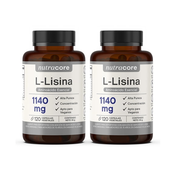 L-Lisina 1140mg - Pack 2x120 Cápsulas Vegetales | Nutracore