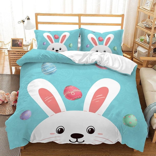 Retro Style Bunny Rabbit Sheep Print Quilt Duvet Cover Set 3-Piece Bedding Set