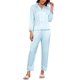thumbnail image 1 of INSPIRE CHIC Conjunto de Pijama de Satén para Mujer con Manga Larga, Cuello con Muesca, Camisa Abotonada y Pantalones con Encaje Calado para Ocasiones Nupciales Grande Azul, 1 of 6