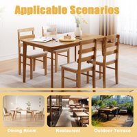 M&Ms - Original Wood Color Solid Wood Dining Table And Chair Set 5 Pieces Dining Room Table And Chair Set Including 1 Rectangle Table + 4 Back Chairs Practical Household Wooden Dining Table And Chair Set