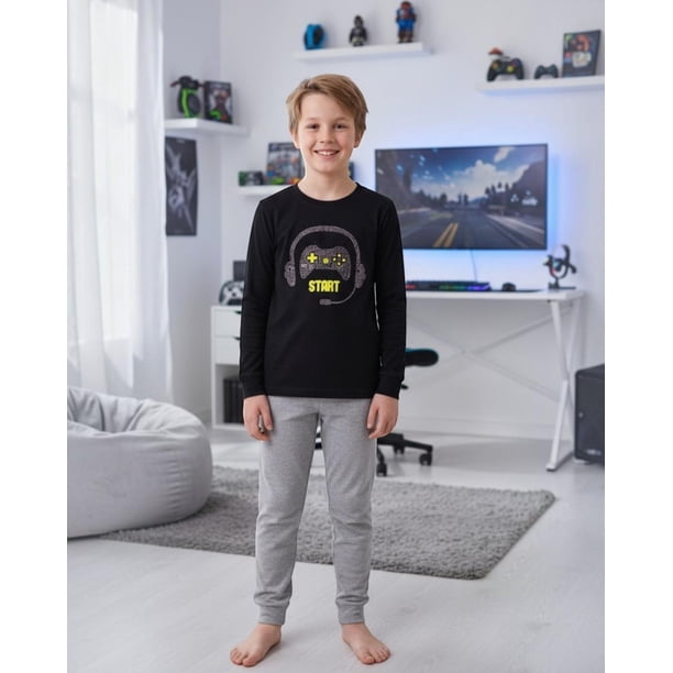 Pijama Niño Algodón Estampado Gamer Negro negro 12