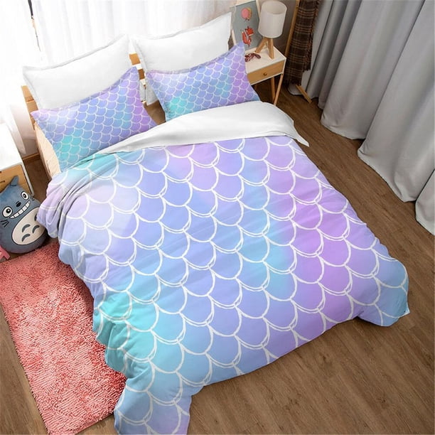 Mermaid Scales Quilt Duvet Cover Set Double Bed Linen Bedding Soft Kids3-Piece Bedding Set