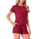 thumbnail image 4 of INSPIRE CHIC Conjuntos de Pijama para Mujer, Camiseta de Manga Corta con Cuello Redondo y Shorts con Volantes, Conjunto de 2 Piezas para Estar en Casa con Bolsillo M Rojo, 4 of 6