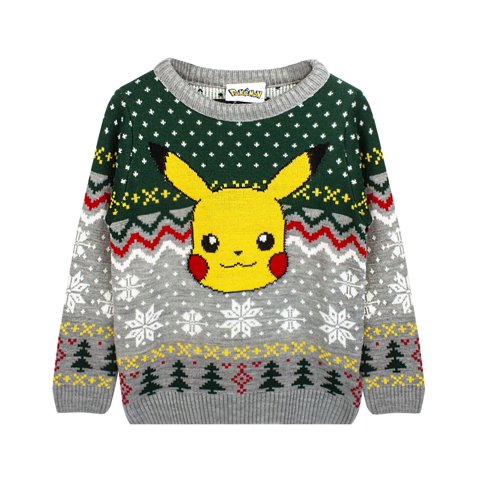 Jersey Navideño Pokémon Pikachu Para Niños, Gris | 5-14 Años
