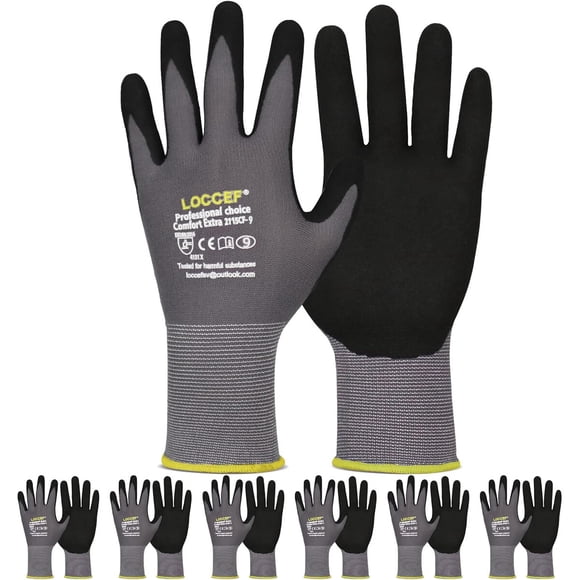 LOCCEF MicroFoam Nitrile Coated Safety Work Gloves