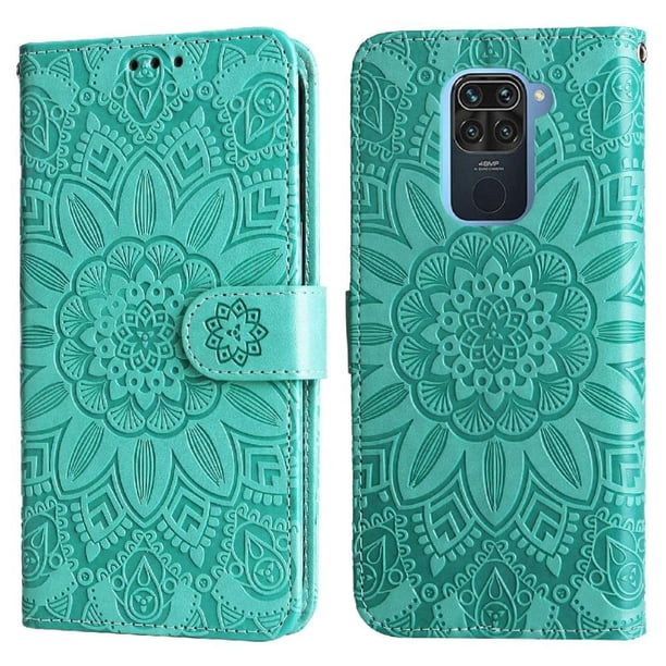 Funda tipo cartera FOXDOCK para Xiaomi Redmi Note 9 4G , diseño girasol en relieve, cuero PU, cierre magnético, soporte y tarjetero