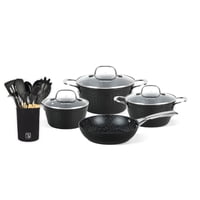 Simplit - Batería Cocina Black Copper 7Pzs + 12 Utensilios Negro