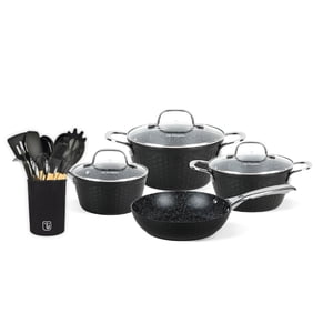 Simplit - Batería Cocina Black Copper 7Pzs + 12 Utensilios Negro