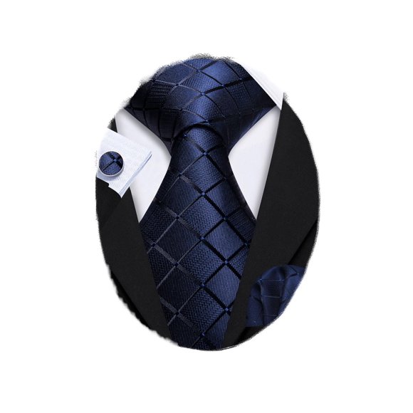 Set de Corbata Barry.Wang de Seda a Cuadros 150 cm con Pañuelo y Gemelos